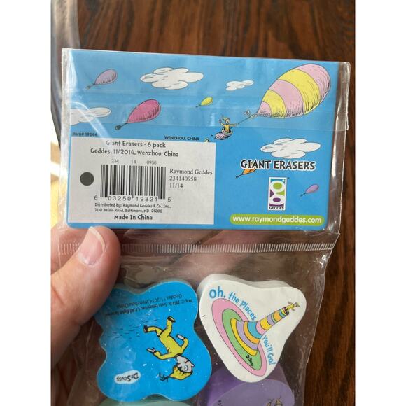 Dr Seuss Giant Erasers 6ct. Oh the Places You’ll Go Lorax Pink Blue School - Picture 9 of 9
